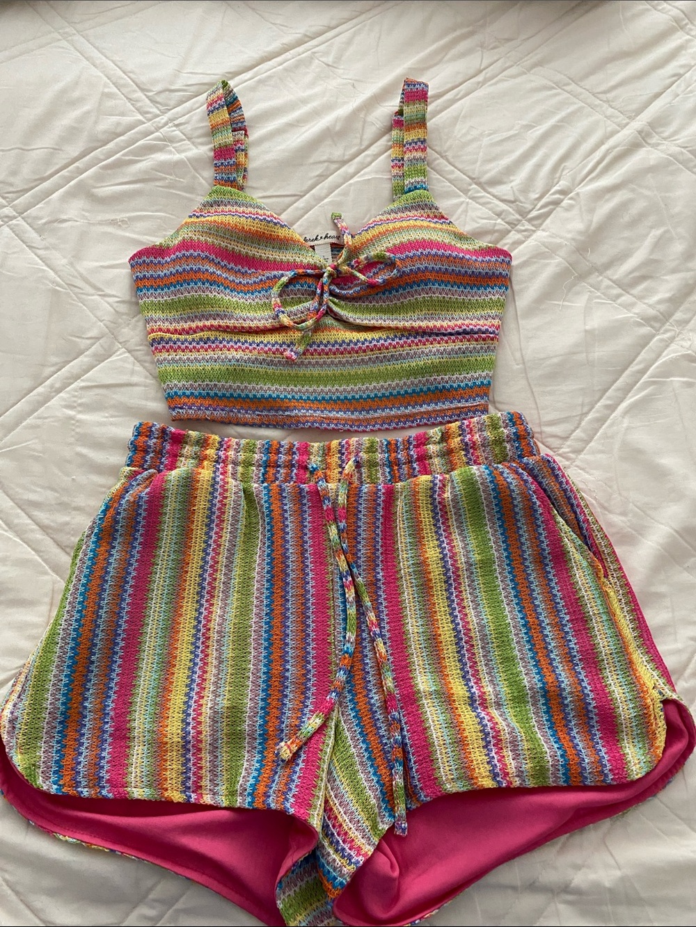 Derek Heart Multicolor Striped Crochet Tank & Shorts Set